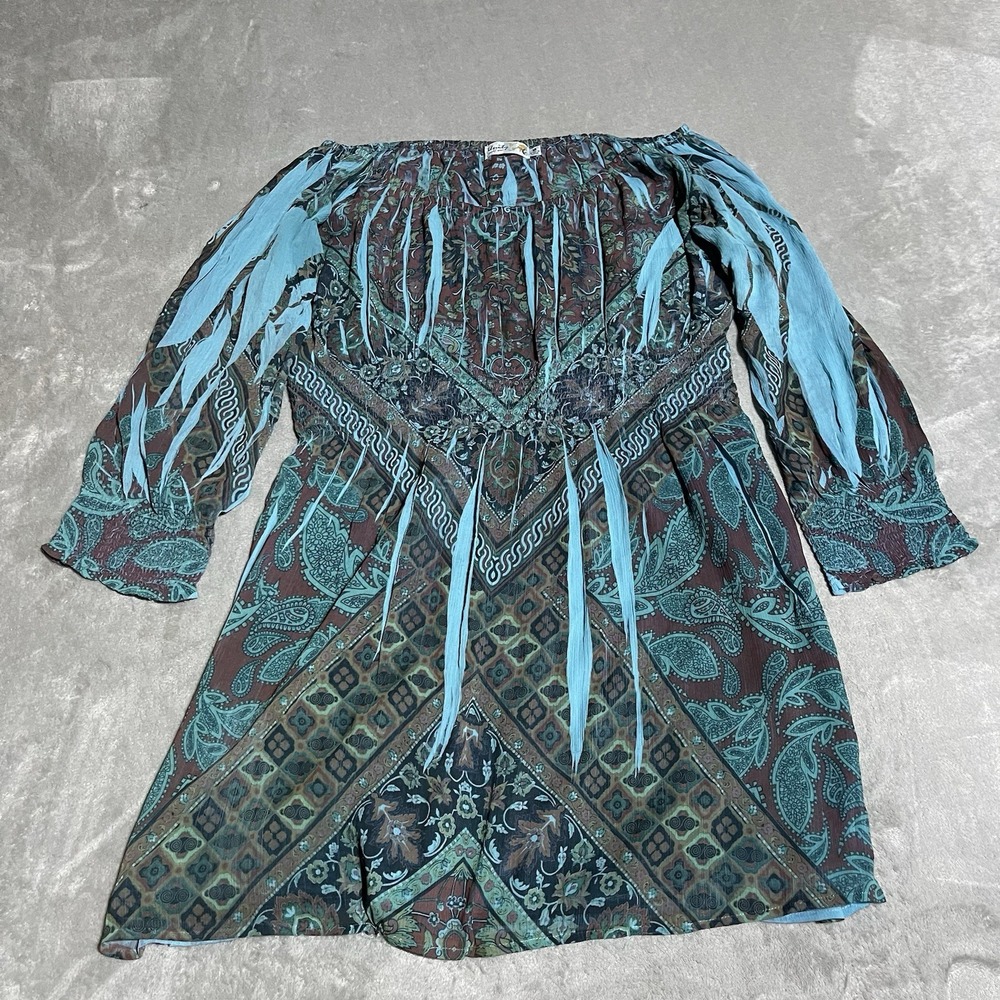 Unity World‎ Wear Dress Womens Medium Blue 3/4 Sleeve Boho Peasant Hippie Gypsy